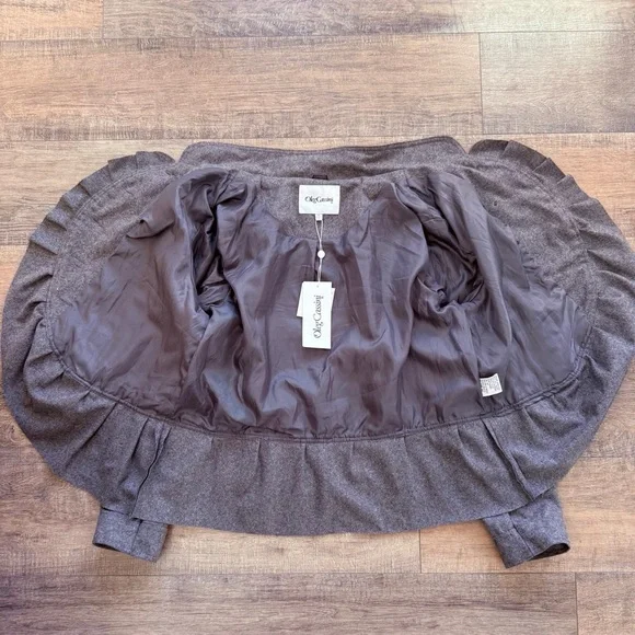 Oleg Cassini Gray Wool Blend Ruffle Front Funnel Neck Coat – Plus Size 1X - Picture 7 of 7